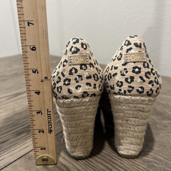 Toms Shoes Women Size 11 Cheetah Leopard Animal Print Wedge Canvasbro - Picture 7 of 14